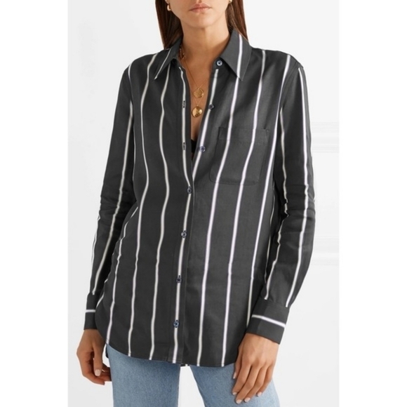 Equipment Bradner Striped Twill Shirt in Eclipse Noir Vi Size Medium - Picture 3 of 10